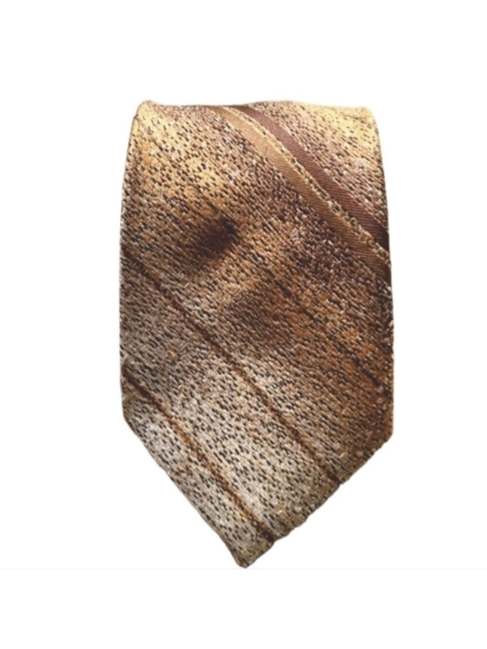 Oscar de la Renta Vintage Striped Designer Tie Chocolate Brown Gold Mens
